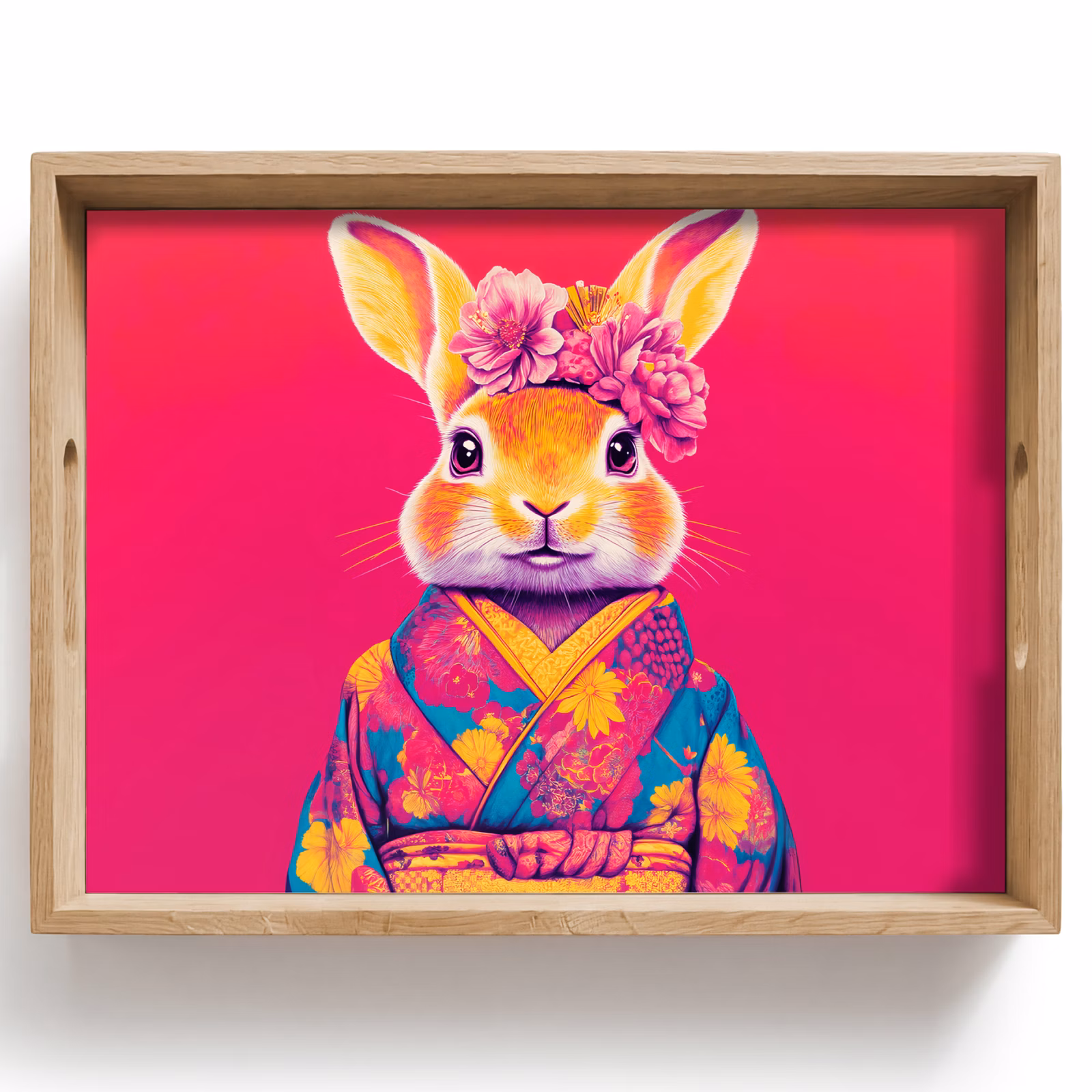 Vassoio - Coniglio - Fiori - Colorato - Kimono — 1