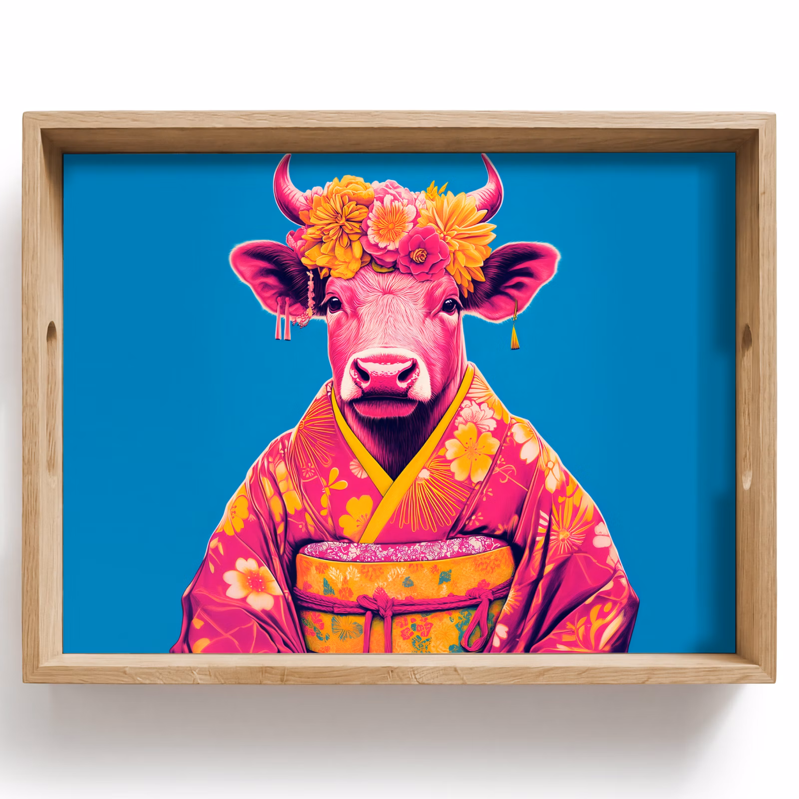 Vassoio - Mucca - Corona di fiori - Orecchini - Kimono — 1