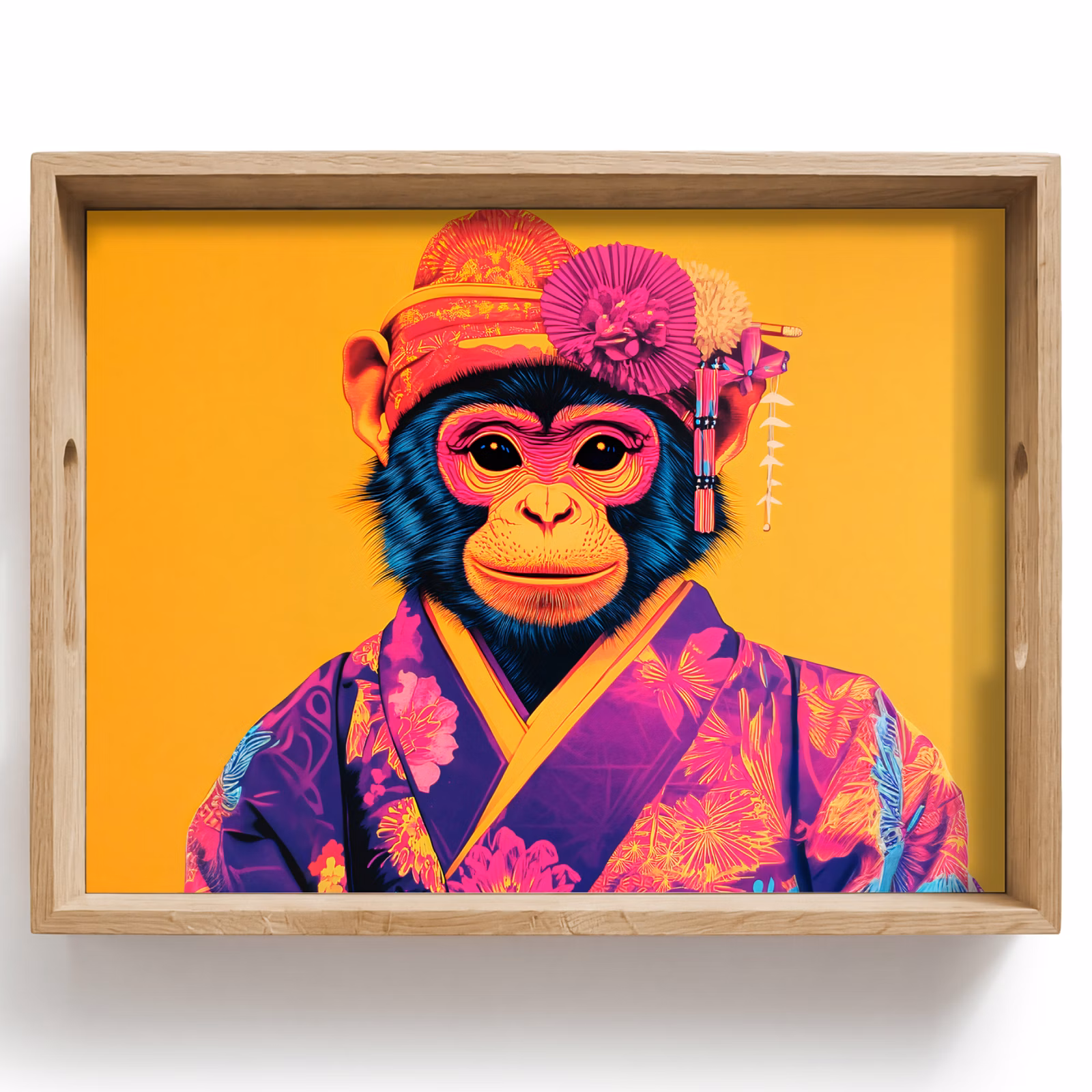 Vassoio - Scimmia - Kimono - Fiori - Copricapo — 1