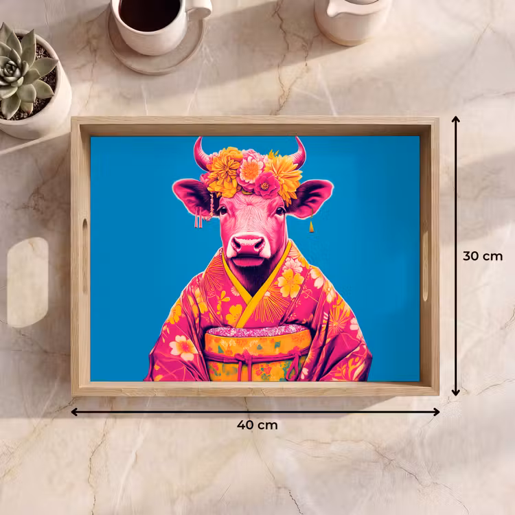 Vassoio - Mucca - Corona di fiori - Orecchini - Kimono — 7