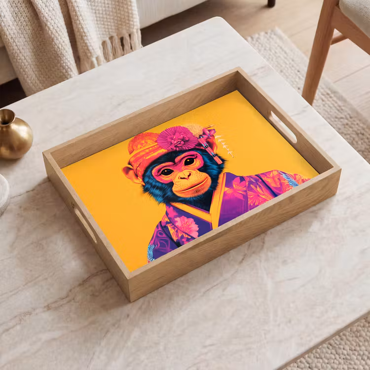 Vassoio - Scimmia - Kimono - Fiori - Copricapo — 2