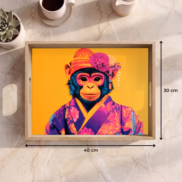 Vassoio - Scimmia - Kimono - Fiori - Copricapo — 7