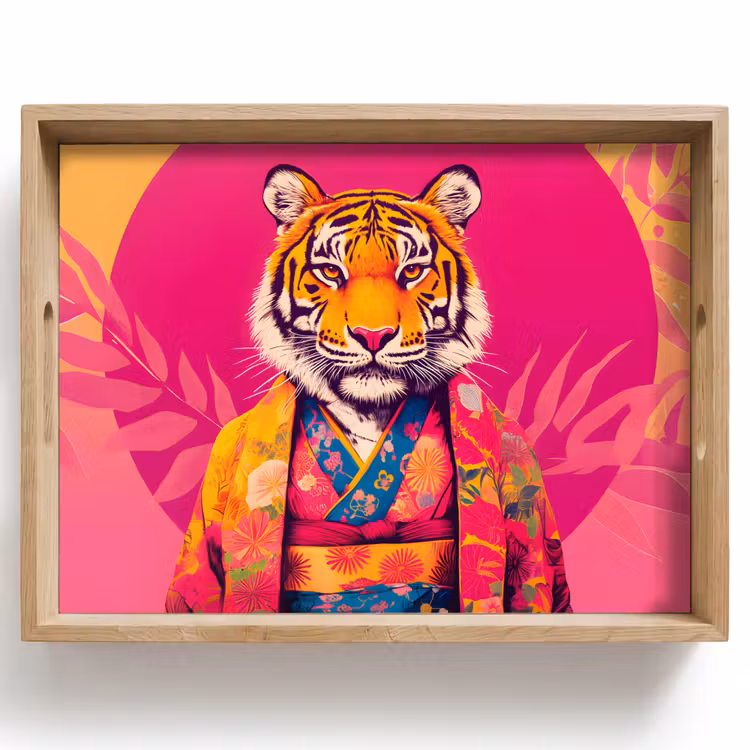 Vassoio - Tigre - Kimono - Piante - Rosa — 1