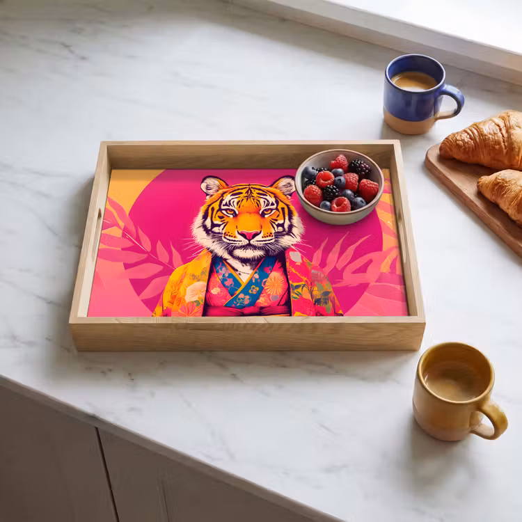 Vassoio - Tigre - Kimono - Piante - Rosa — 3