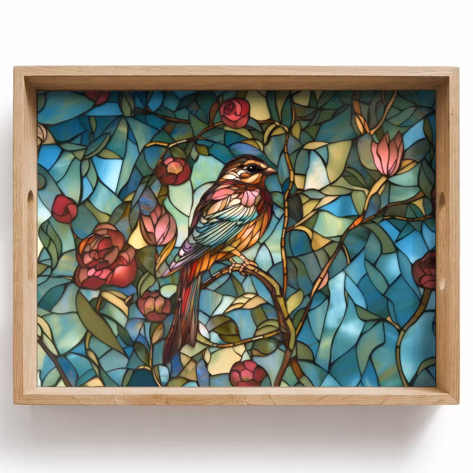 Vassoio - Uccello - Ramo - Rose - Mosaico — 1