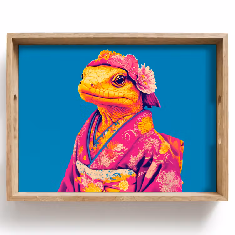 Vassoio - Corona di fiori - Lucertola - Kimono - Viola — 1