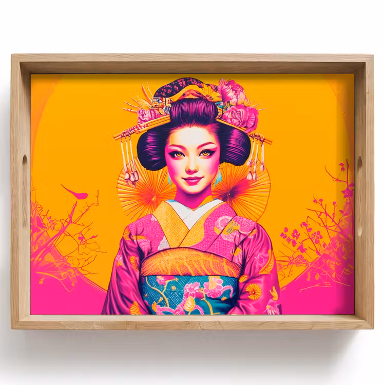 Vassoio - Fiori - Donna - Kimono - Rosa — 1