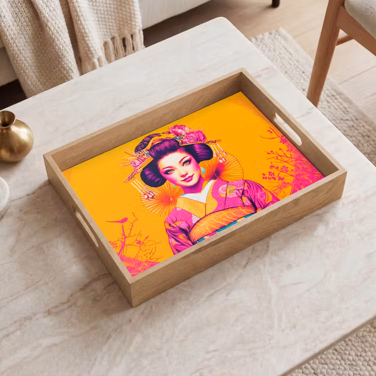 Vassoio - Fiori - Donna - Kimono - Rosa — 2