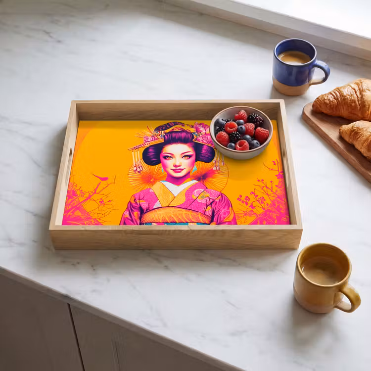 Vassoio - Fiori - Donna - Kimono - Rosa — 3