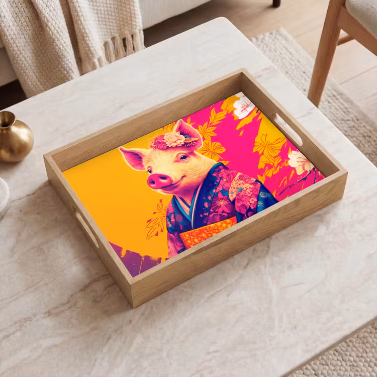 Vassoio - Maiale - Corona di fiori - Kimono - Astratto — 2