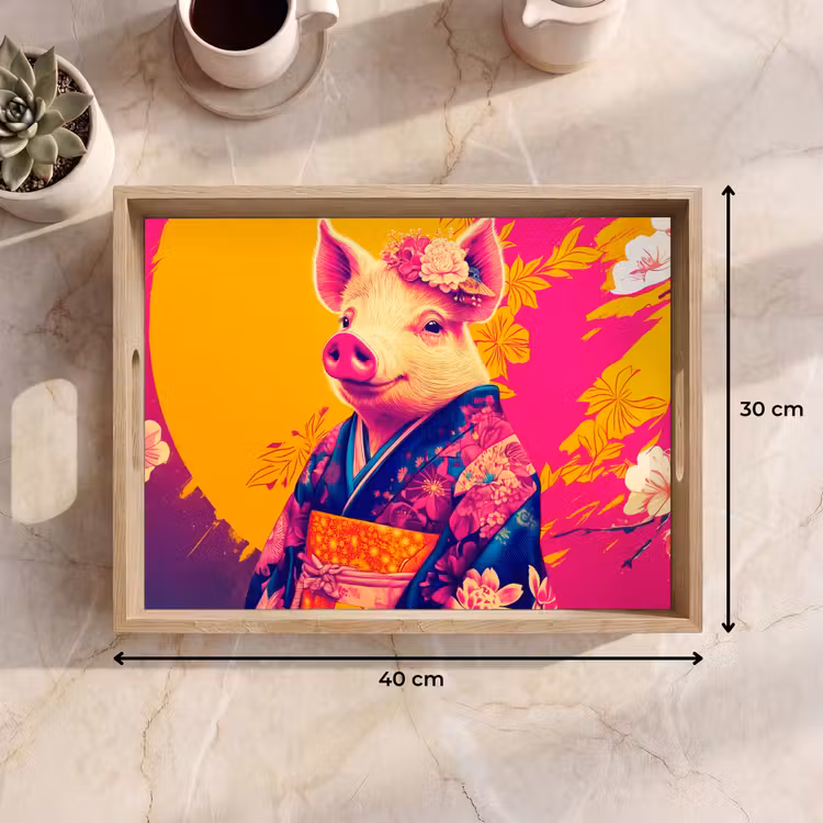 Vassoio - Maiale - Corona di fiori - Kimono - Astratto — 7