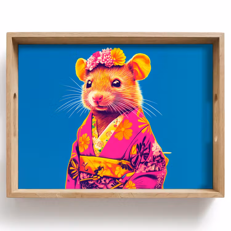 Vassoio - Mouse - Kimono - Fiori - Blu — 1