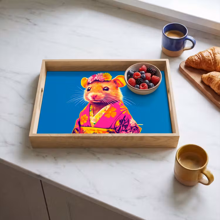 Vassoio - Mouse - Kimono - Fiori - Blu — 3