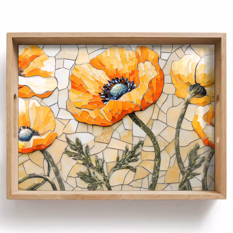 Vassoio - Papaveri - Arancio - Mosaico - Foglie — 1
