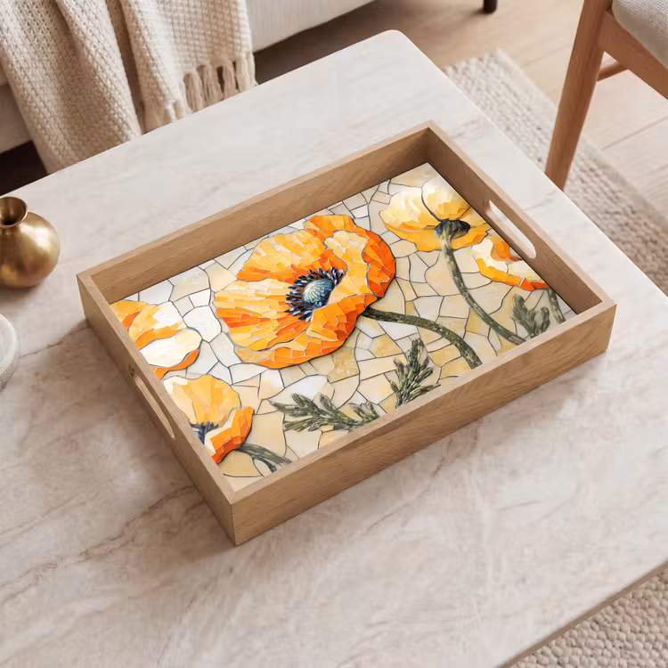 Vassoio - Papaveri - Arancio - Mosaico - Foglie — 2
