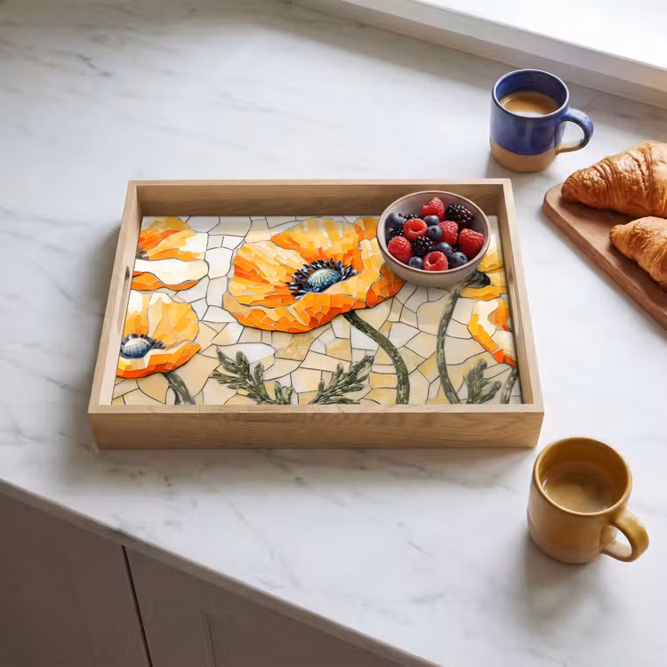 Vassoio - Papaveri - Arancio - Mosaico - Foglie — 3