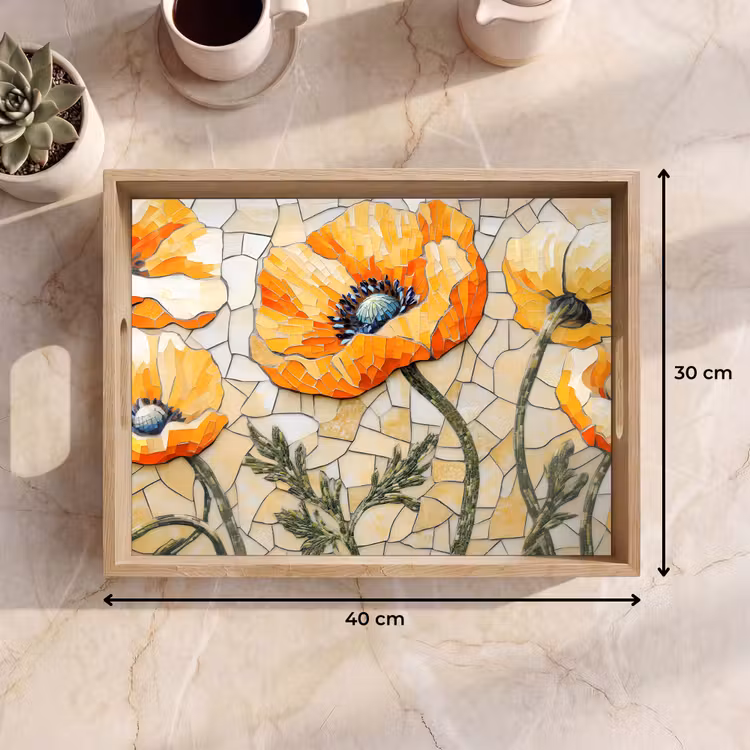 Vassoio - Papaveri - Arancio - Mosaico - Foglie — 7