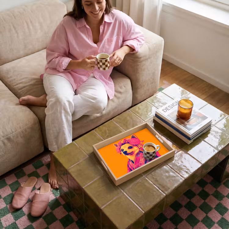 Vassoio - Kimono - Cagnolino - Corona di fiori - Arancione — 4