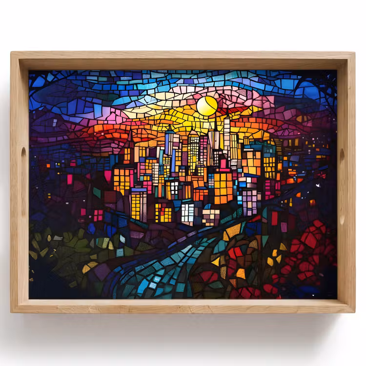 Vassoio - Città - Luna - Mosaico - Colorato — 1