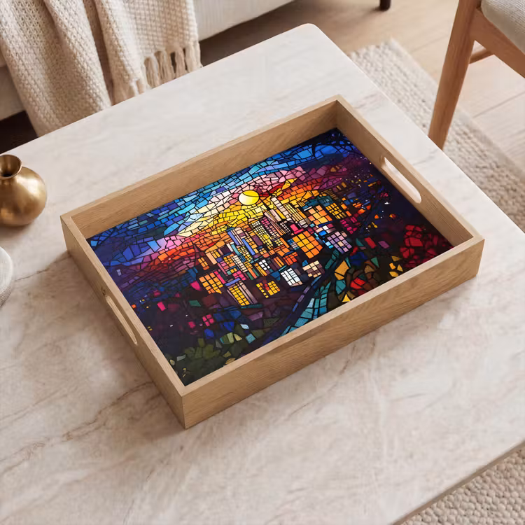 Vassoio - Città - Luna - Mosaico - Colorato — 2