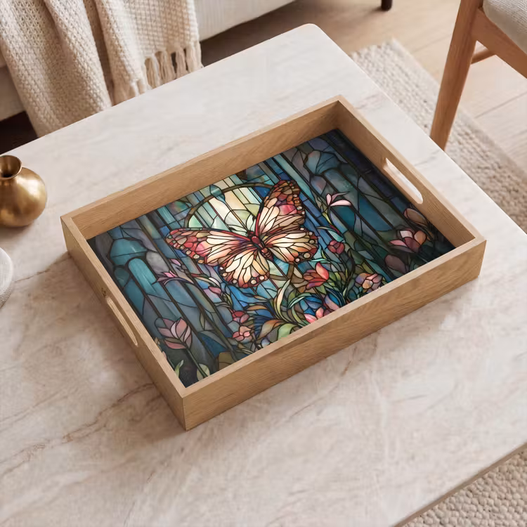 Vassoio - Farfalla - Rosa - Fiori - Foglie — 2