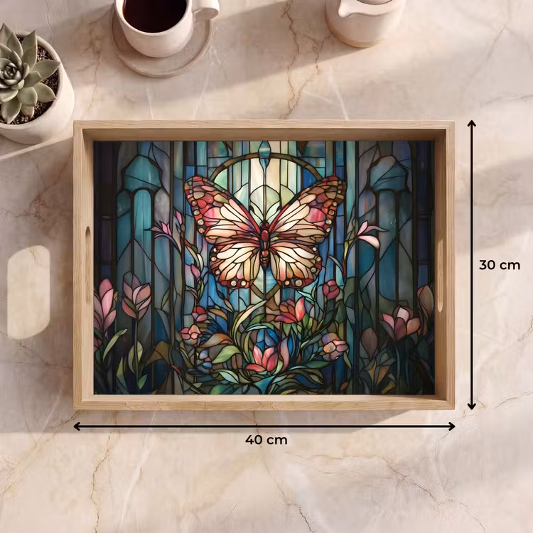 Vassoio - Farfalla - Rosa - Fiori - Foglie — 7