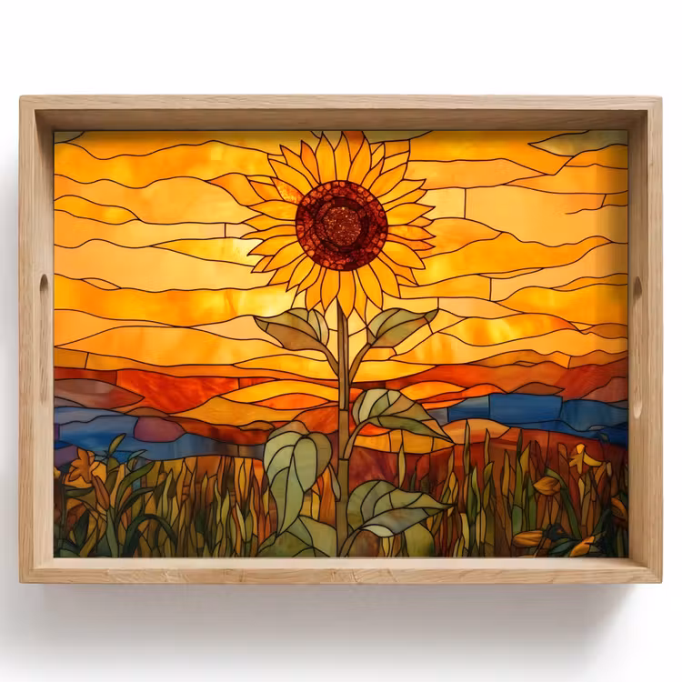 Vassoio - Girasole - Mosaico - Tramonto - Giallo — 1