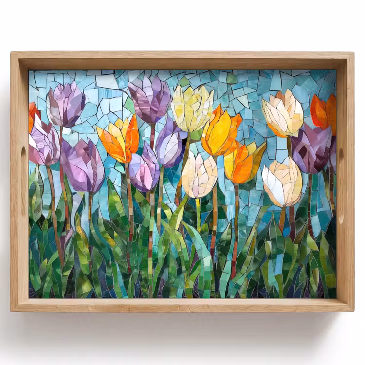Vassoio - Mosaico - Campo - Tulipani - Colorato — 1