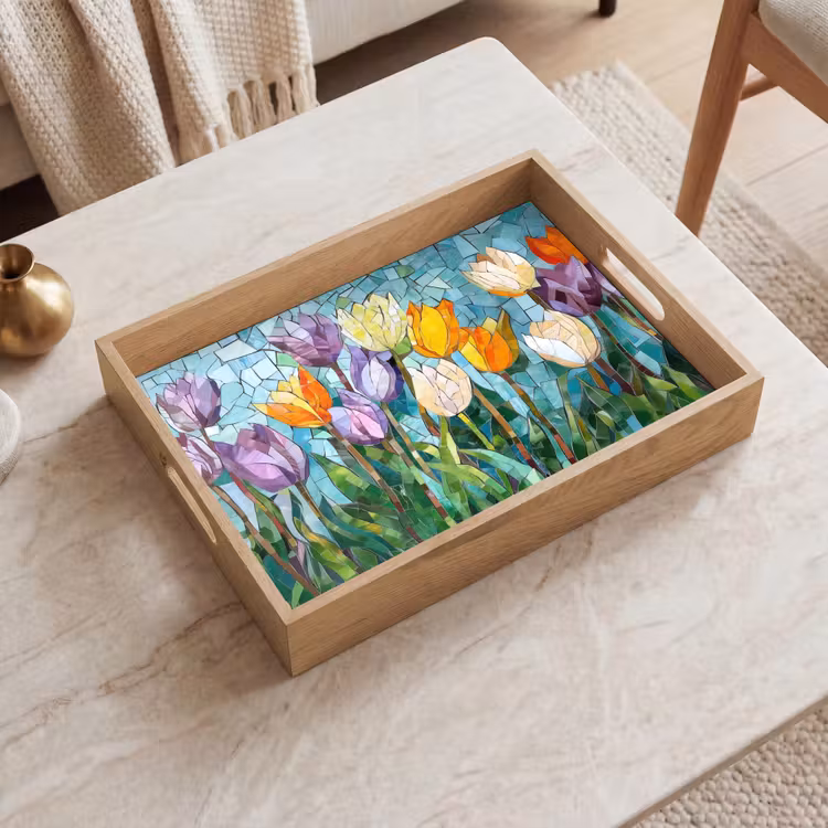 Vassoio - Mosaico - Campo - Tulipani - Colorato — 2