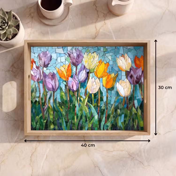 Vassoio - Mosaico - Campo - Tulipani - Colorato — 7