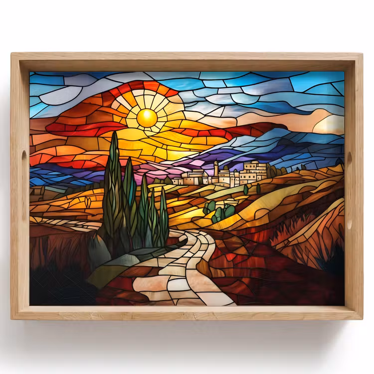 Vassoio - Mosaico - Sole - Paesaggio - Villaggio — 1
