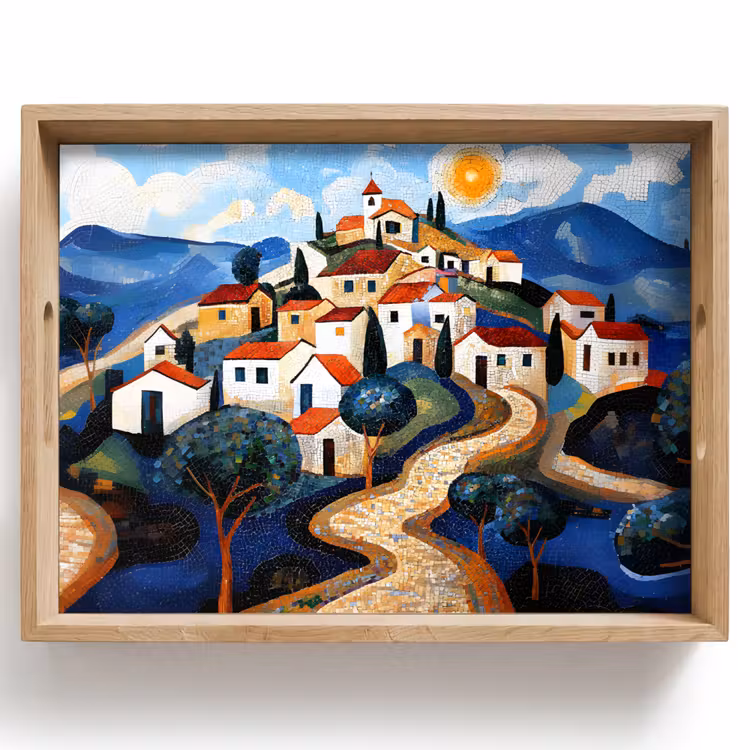 Vassoio - Villaggio - Collina - Sole - Mosaico — 1