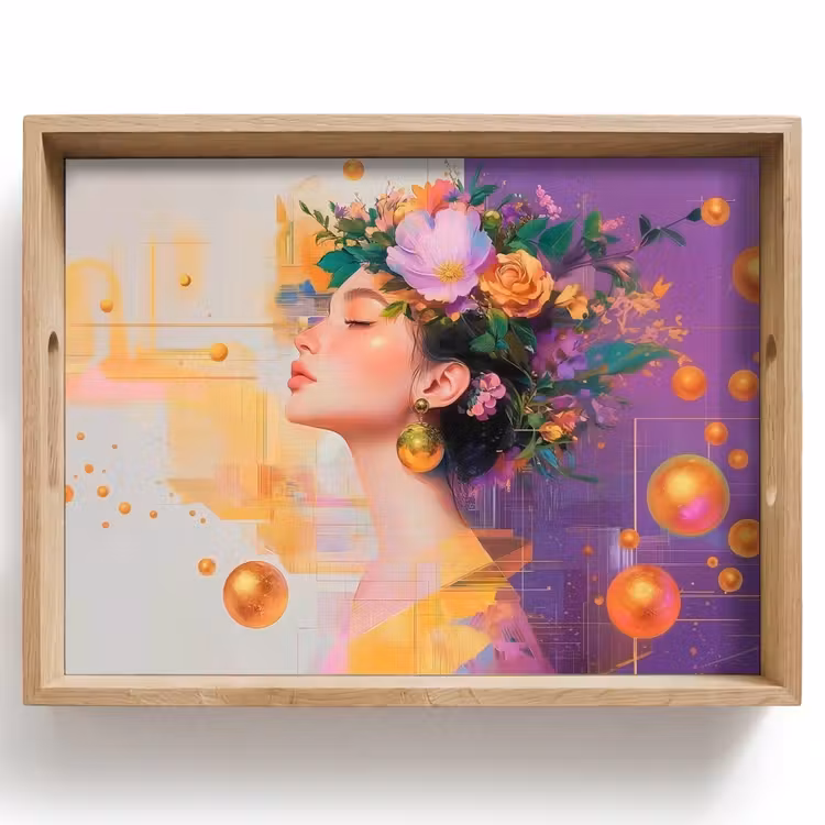 Vassoio - Astratto - Donna - Corona di fiori - Oro — 1