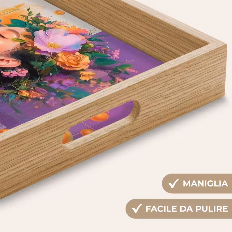 Vassoio - Astratto - Donna - Corona di fiori - Oro — 8