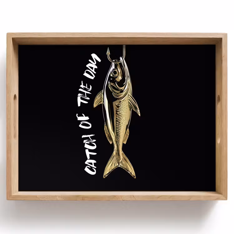 Vassoio - Pesce - Nero - Oro - Testo — 1