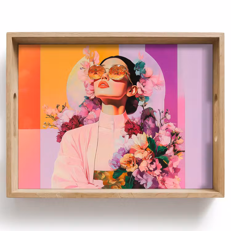 Vassoio - Ritratto - Donna - Astratto - Fiori — 1
