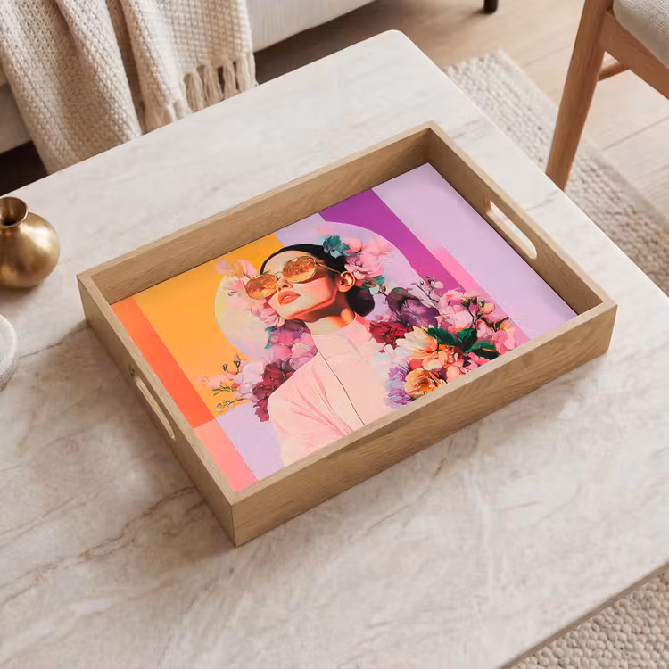 Vassoio - Ritratto - Donna - Astratto - Fiori — 2