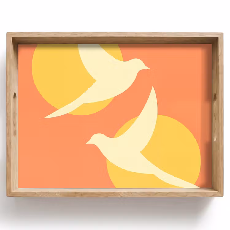 Vassoio - Uccelli - Cerchi - Giallo — 1