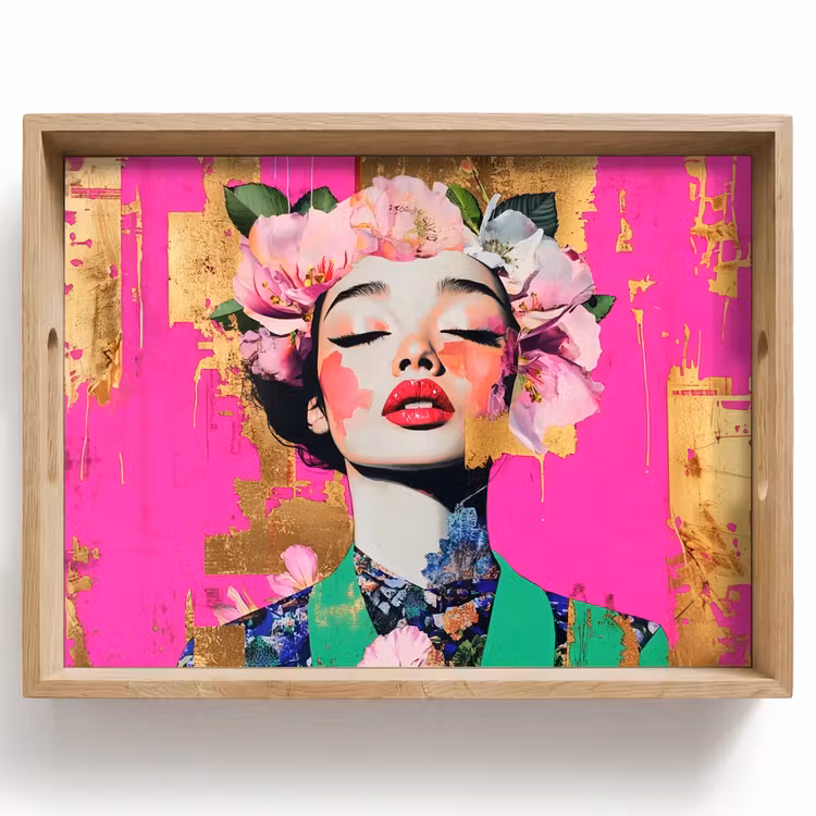 Vassoio - Corona di fiori - Oro - Donna - Ritratto — 1