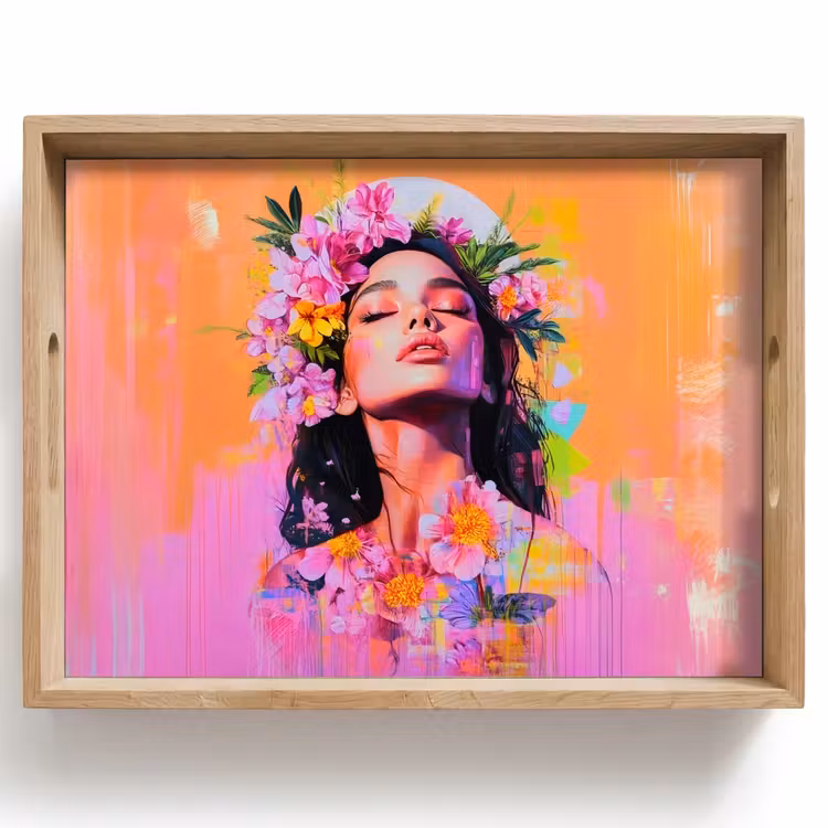 Vassoio - Ritratto - Corona di fiori - Donna — 1