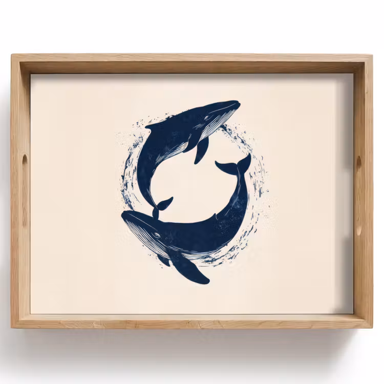 Vassoio - Balene - Spruzzi - Cerchio - Blu scuro — 1
