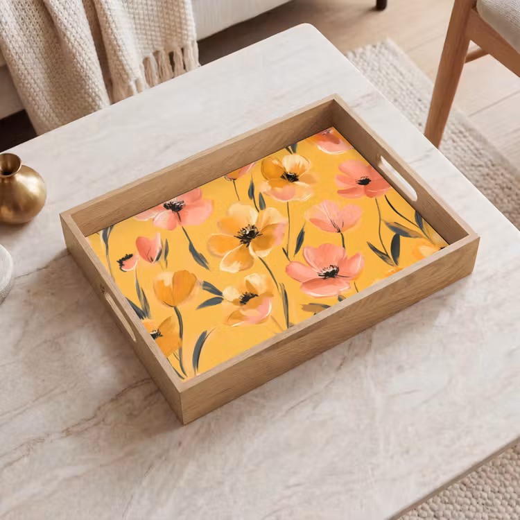 Vassoio - Fiori - Dipinti - Giallo — 2