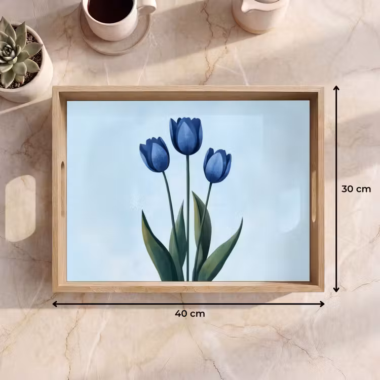 Vassoio - Tulipani - Blu - Foglie — 7