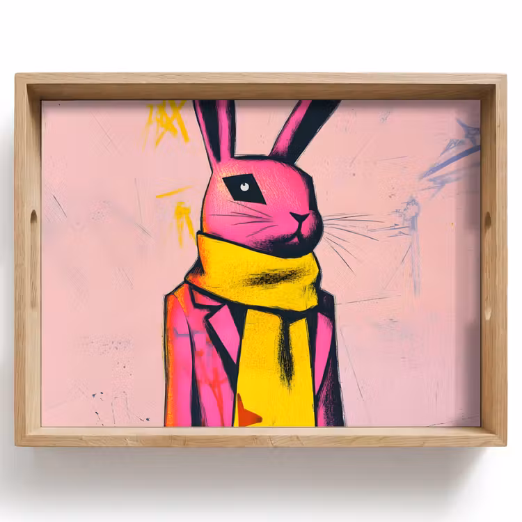 Vassoio - Astratto - Coniglio - Sciarpa - Giallo — 1