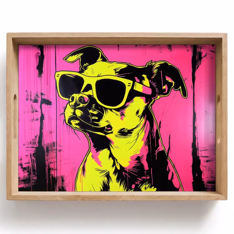 Vassoio - Cane - Occhiali da sole - Rosa - Arte — 1