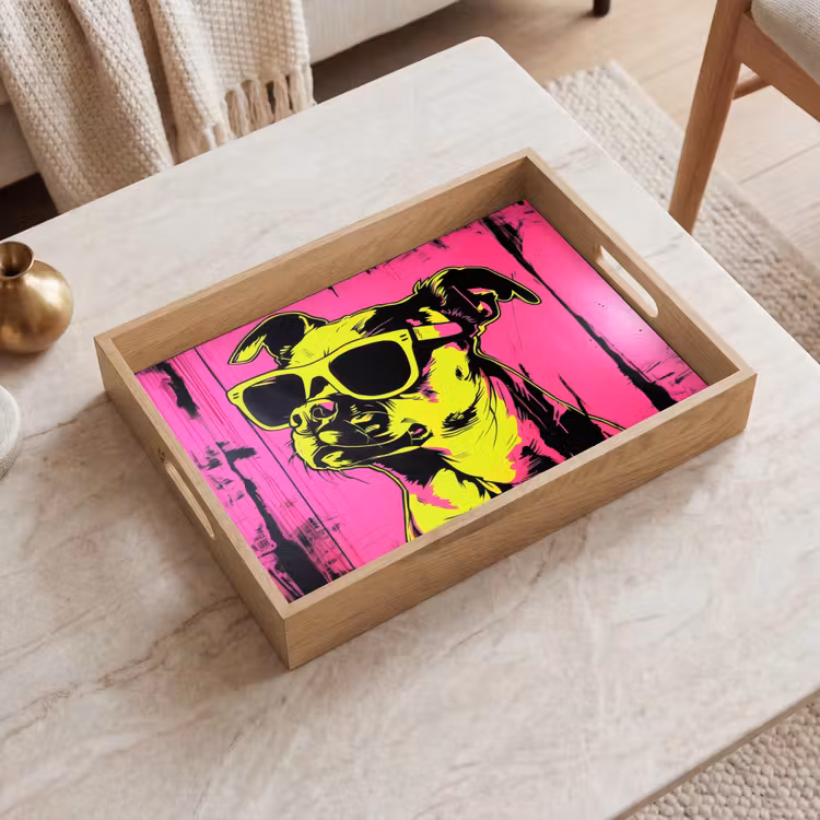 Vassoio - Cane - Occhiali da sole - Rosa - Arte — 2