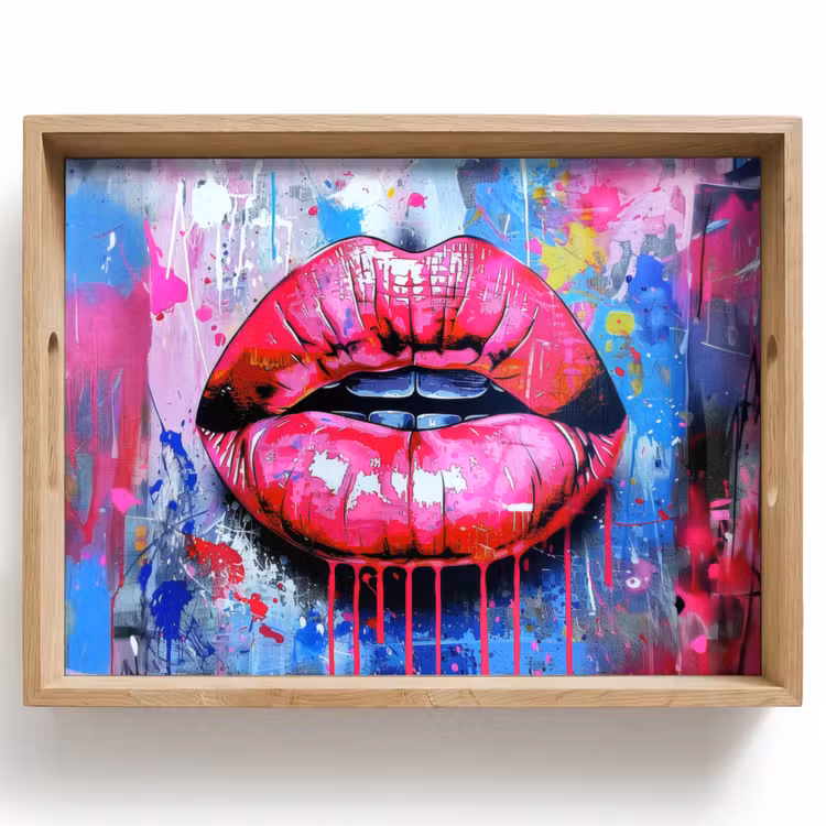 Vassoio - Graffiti - Labbra - Rosa acceso - Dipinto — 1