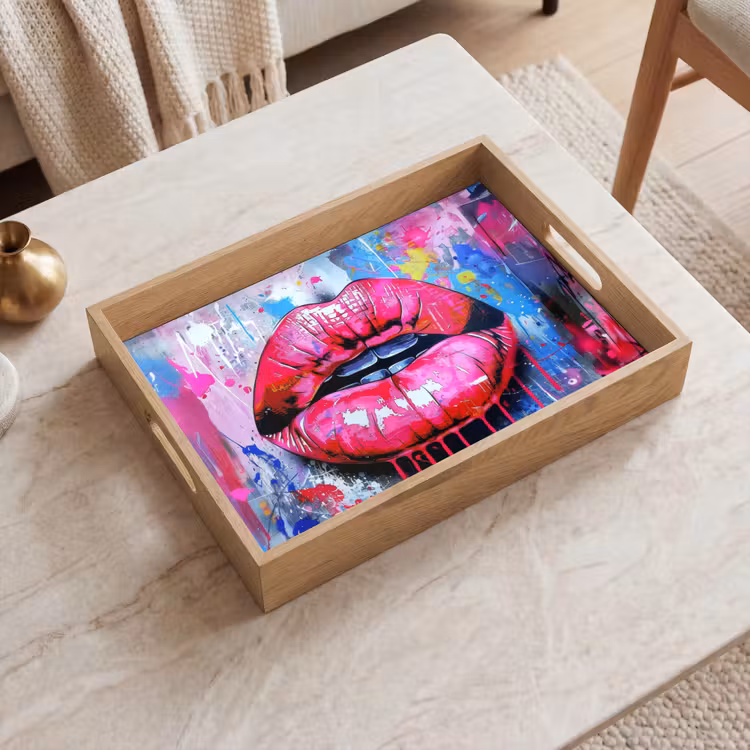 Vassoio - Graffiti - Labbra - Rosa acceso - Dipinto — 2