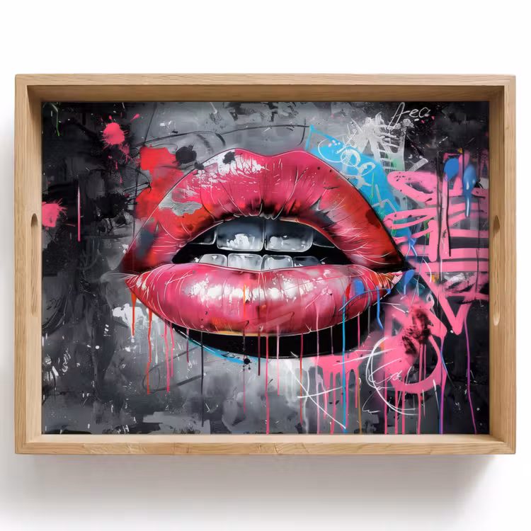 Vassoio - Labbra - Rosa acceso - Graffiti - Strisce di vernice — 1