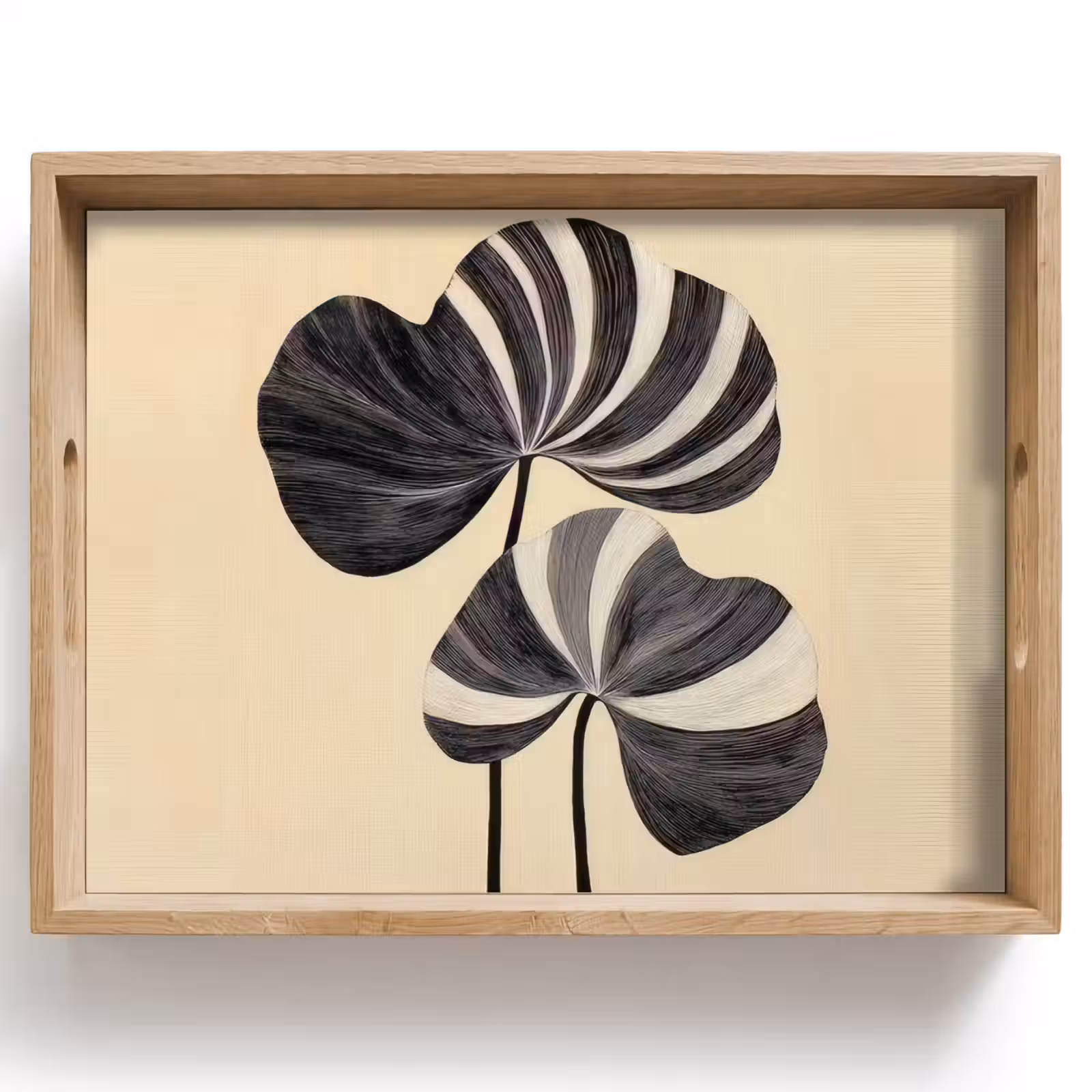 Vassoio - Nero - Foglie - Strisce - Minimalista — 1
